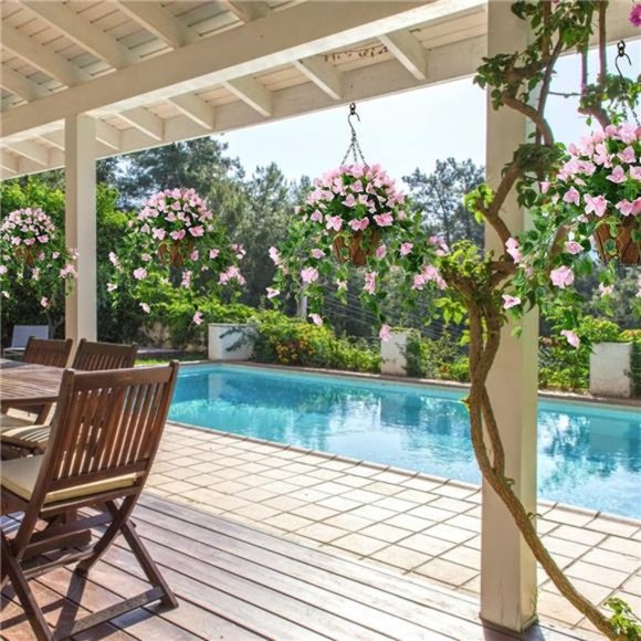 ArtificialVine Plant Hanging Basket,Hanging Basket Silk HangingFlowers in Basket - Picture 2 of 6